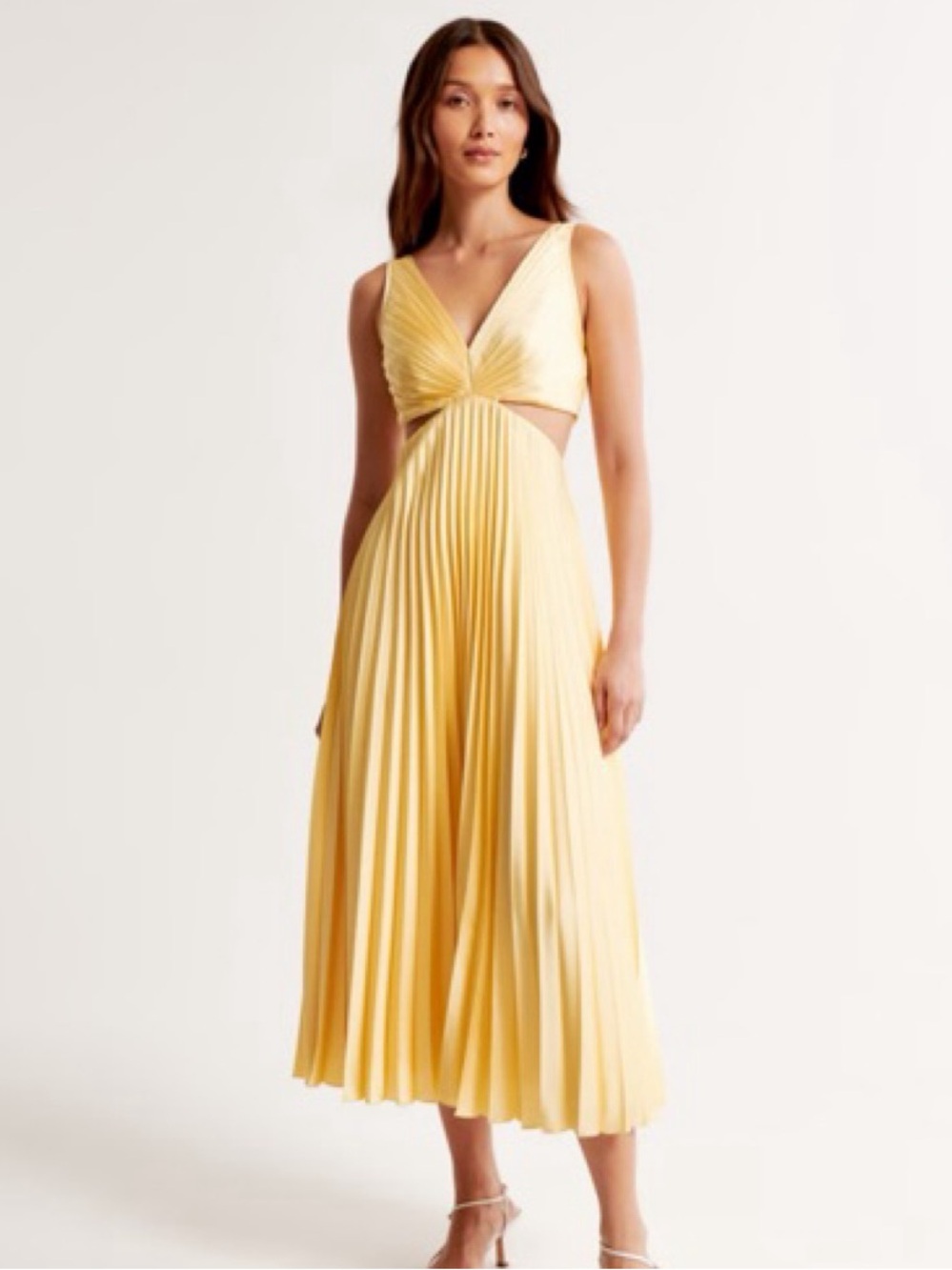 Abercrombie & Fitch Sunlit Yellow Pleated Midi Dress